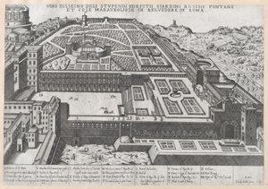 Speculum Romanae Magnificentiae: Vista Aérea do Miradouro e seus Jardins, 1579, 1579. de Giovanni Ambrogio Brambilla.