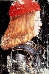 Retrato de Maximilian Sforza (1490 - 1530). Miniatura de Giovanni Ambrogio De Predis (c. 1455 - 1508).