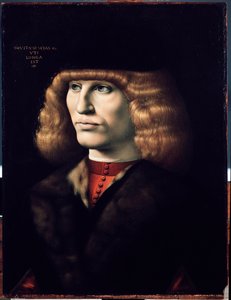 Retrato do homem jovem, cerca de 1495 (óleo sobre madeira) de Giovanni Ambrogio de Predis