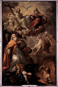 Representação de São Nicolau de Bari e da Santíssima Trindade Deus, Jesus Cristo e a pomba do Espírito Santo (São Nicolau de Bari e a Santíssima Trindade) Pintura de Andrea Carlone (1639-1697) Igreja de Santa Margherita, Santa Margherita Ligure Itália