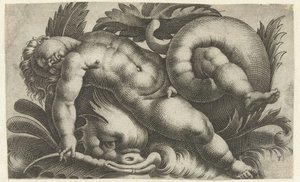 Putto dormindo no golfinho Putti em criaturas do mar (título da série)