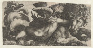 Cavalo-marinho com um putto no pescoço Frísios com monstros marinhos (título da série) de Giovanni Andrea Maglioli
