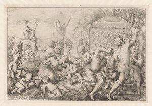 Bacanal com altar, fauno e Silenus de Giovanni Andrea Podesta