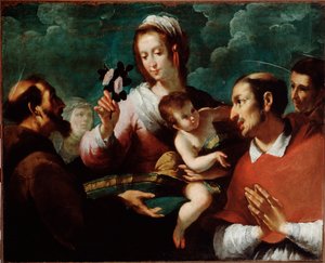 Virgem e criança com Charles Borromeo (Virgem e criança com São Carlos Borromeo) Pintura de Giovanni Andrea de Ferrari (ca. 1598-1669) Genes, Musei di Strada Nuova (ex Palazzo Bianco)