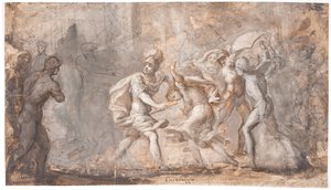 Tarpeia sendo esmagado sob os escudos dos sabinos de Giovanni Angelo Canini