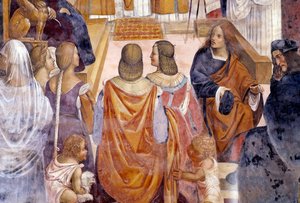 Benedito excomungou duas freiras e as absolve após sua morte Detalhe afresco do claustro por Antonio Bazzi dit il Sodoma (1477 - 1549) relatando a vida de São Bento de Nursie (480 - 567) fundador da Ordem de Beneditina 1503 - 1508 Abadia de Mo de Giovanni Antonio Bazzi Sodoma