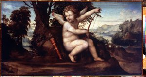 Paisagem com Cupido (Paisagem com Cupido) - Pintura de Giovanni Antonio Bazzi, conhecido como Le Sodoma (1477-1549) - Óleo sobre tela, 68 x 129 cm, por volta de 1510 - Escola de Siena, Renascimento italiano - Museu Hermitage, São Petersburgo
