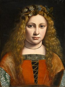 Retrato de uma jovem coroada de flores, c.1490