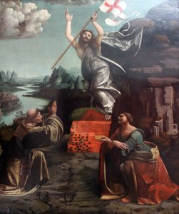 A ressurreição de Cristo com São Leonard de Noblac e Lucia de Giovanni Antonio Boltraffio