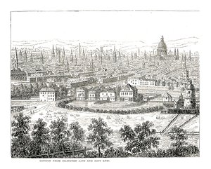 Londres da cidade de Islington e East End. De uma visão de Canaletti, publicada em 1753 de Giovanni Antonio Canal