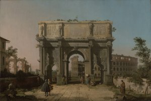 Vista do Arco de Constantino com o Coliseu, 1742-5 de Giovanni Antonio Canal