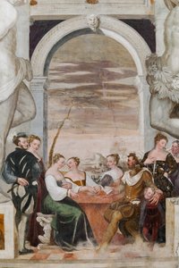Jogo de Cartas, Salão Principal, c.1570 (fresco) de Giovanni Antonio Fasolo