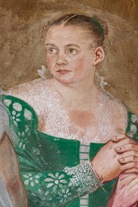 Figura feminina, detalhe de The Clemency of Scipio, Sala da lareira, c.1560-65 (fresco)