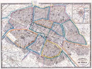 Mapa antigo de Paris de Giovanni Antonio Galignani