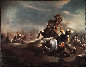 Duelo de Cavaleiros (Luta de cavaleiros) Pintura de Giovanni Antonio Guardi (1699-1760) Veneza Museo Correr