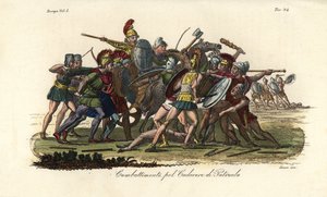 Gregos e troianos lutam sobre o cadáver nu de Patroclus fora de Tróia