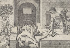 Ignorância e Mercúrio uma alegoria da Virtude e do Vício, Mercúrio ajoelhado à direita..., ca. 1490-1525.