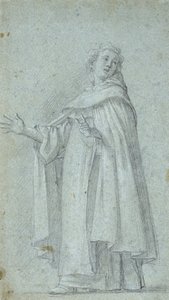 Estudo de um Dominicano em pé, c. 1595 (giz negro, aumentado com branco, sobre papel de colagem azul) de Giovanni Baglione