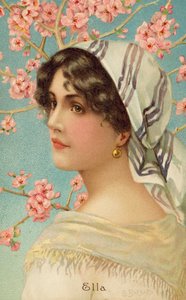 Retrato de uma mulher com uma árvore em flor (lito a cores) de Giovanni Barbaro