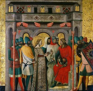 São Columba diante do Imperador Aureliano Cenas da Vida de São Columba, 1345-1350.