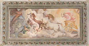 A Carruagem do Sol conduzida por Apollo, Apollo Loggia, c.1560 (fresco) de Giovanni Battista and Cambiaso Luca Castello