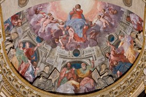 Génova, Duomo (Catedral de São Lourenço), no interior, A Capela de Lercari ou A Capela do Santíssimo Sacramento (Ábside do Norte), Ábside: "Assunção da Virgem", fresco de Giovanni Battista Castello, conhecido como Bergamasco
