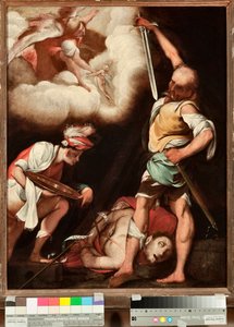 A Decolação de São João Batista Um homem aprecia pegar a cabeça do santo e colocá-la num planalto (decapitação de São João Batista) Pintura de Il Cerano (Giovan Battista Crespi) (1567/8-1632), Genes, Musei di Strada Nuova (inv n PB 2812)
