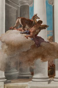Palazzina (Prédio Pequeno), o hall de entrada: "O Sacrifício de Ifigênia", detalhe da corça enviada por Ártemis para substituir Ifigênia de Giovanni Battista Tiepolo