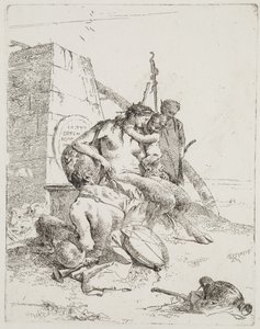Família Sátiro com o Obelisco, Veneza, c.1765 (gravura) de Giovanni Battista Tiepolo