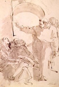 O Milagre de Santo Antônio de Pádua, c.1760 (caneta e tinta, lavar com giz preto) de Giovanni Battista Tiepolo