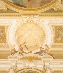 Detalhe dos afrescos no teto do salão de baile, Villa Pisani, Stra, Veneza por Giambattista Tiepolo (1696-1770) de Giovanni Battista Tiepolo