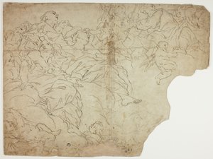 Santos, ou figuras alegóricas e putti sobre as nuvens de Giovanni Battista Beinaschi