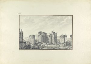 Kizil Avlu, o Salão Central, em Pergamon (caneta e tinta e papel lavado) de Giovanni Battista Borra