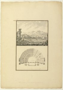 Ver e Plano do Teatro de Hierápolis (agora Pamukkale), c.1750 (caneta e tinta e lavar no papel)