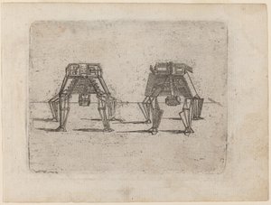 Duas figuras cúbicas com as mãos no chão de Giovanni Battista Bracelli