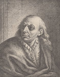 Retrato de Luca Giordano, usando óculos redondos e olhando para a esquerda, 1692-1727., 1692-1727. de Giovanni Battista Catenaro