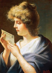 Rapariga com carta, Pintura de Giovanni Battista Chiocchetti (1843-1917)