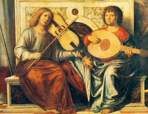 Querubins a tocar instrumentos musicais de Giovanni Battista Cima da Conegliano