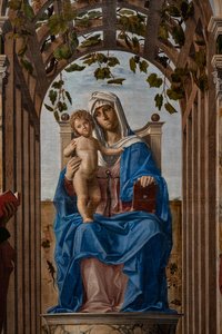Madona Entronizada com o Menino Jesus entre os santos Tiago e Jerónimo, detalhe de Giovanni Battista Cima da Conegliano