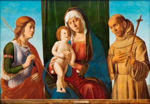 Madonna e criança entre os santos Ursula e Francisco de Assis, c. 1495 de Giovanni Battista Cima da Conegliano