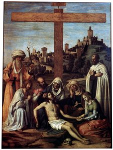 A Lamentação sobre Cristo com um Monge Carmelita, c1510. de Giovanni Battista Cima da Conegliano
