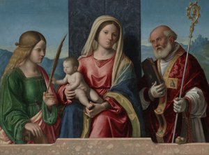 Virgem e menino com os santos Catarina e Nicolau, 1510-17 de Giovanni Battista Cima da Conegliano