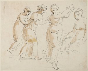 Uma ninfa sentada e três ninfas dançantes de Giovanni Battista Cipriani