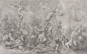 A Crucificação, com o abaixamento da cruz no centro, soldados por toda parte e um ladrão..., 1762. de Giovanni Battista Cipriani