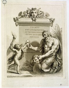 Bilhete para um Baile de Máscaras na Casa da Ópera no dia 26 de abril, gravado por Francesco Bartolozzi (1727-1815), 1770 de Giovanni Battista Cipriani