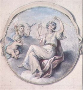 Vênus prendendo seu cabelo com uma guirlanda, acompanhada por Cupidos