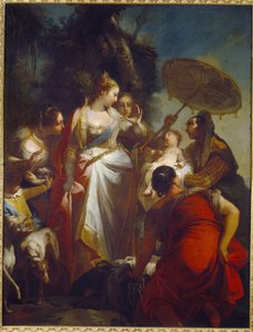 A descoberta de Moisés. (A descoberta de Moisés). A filha do faraó decide adotar o novo encontrado em uma cesta perto do Nilo (Egito). Pintura de Giovanni Battista Crosato (por volta de 1697-1758), óleo sobre tela, por volta de 1730. Arte italiana (Veneza)
