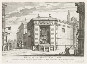 Dianafontein van de Quattro Fontane te Roma Fonte do Sr. Principe di Pallestrina (título no objeto) Fontes de Roma (título da série) Fonteinen van Rome (título da série) de Giovanni Battista Falda