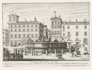 Fontana del Moro na Piazza Navona te Roma Fonte na Piazza Navona (título no objeto) Fontes de Roma (título da série) Fonteinen van Rome (título da série) de Giovanni Battista Falda