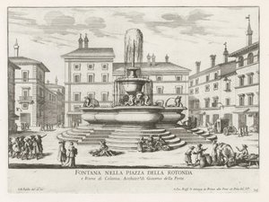 Fonte do Panteão op Piazza della Rotonda te Roma Fonte na Piazza della Rotonda (título no objeto) Fontes de Roma (título da série) Fonteinen van Rome (título da série) de Giovanni Battista Falda